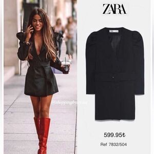 Zara Women Belted blazer Dress Black Ref 7832/504 Sz M NWT